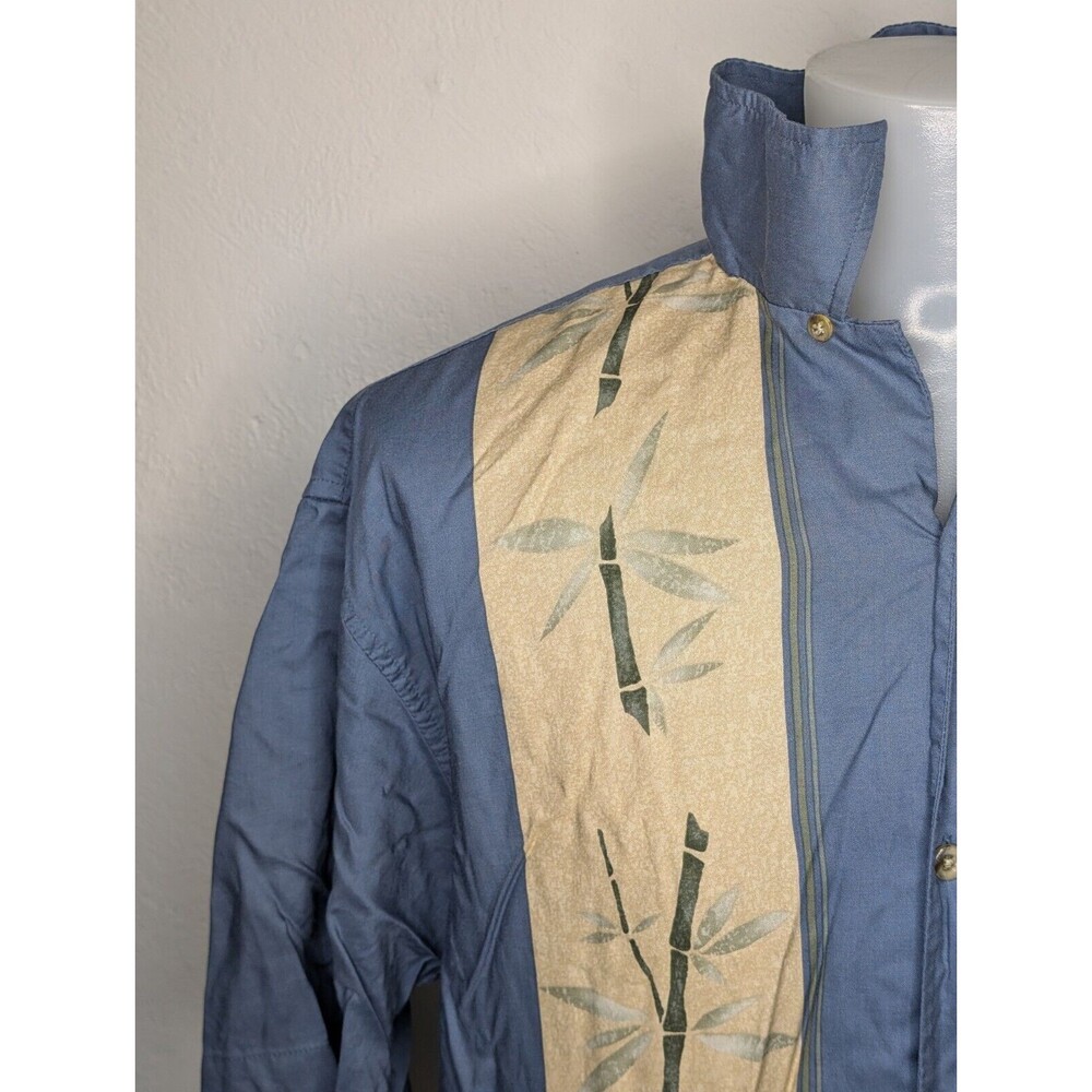 The Hawaiian Original Hilo Hattie Mens Hawaiian Shirt Size L Blue Bamboo Print‎ - Picture 2 of 8